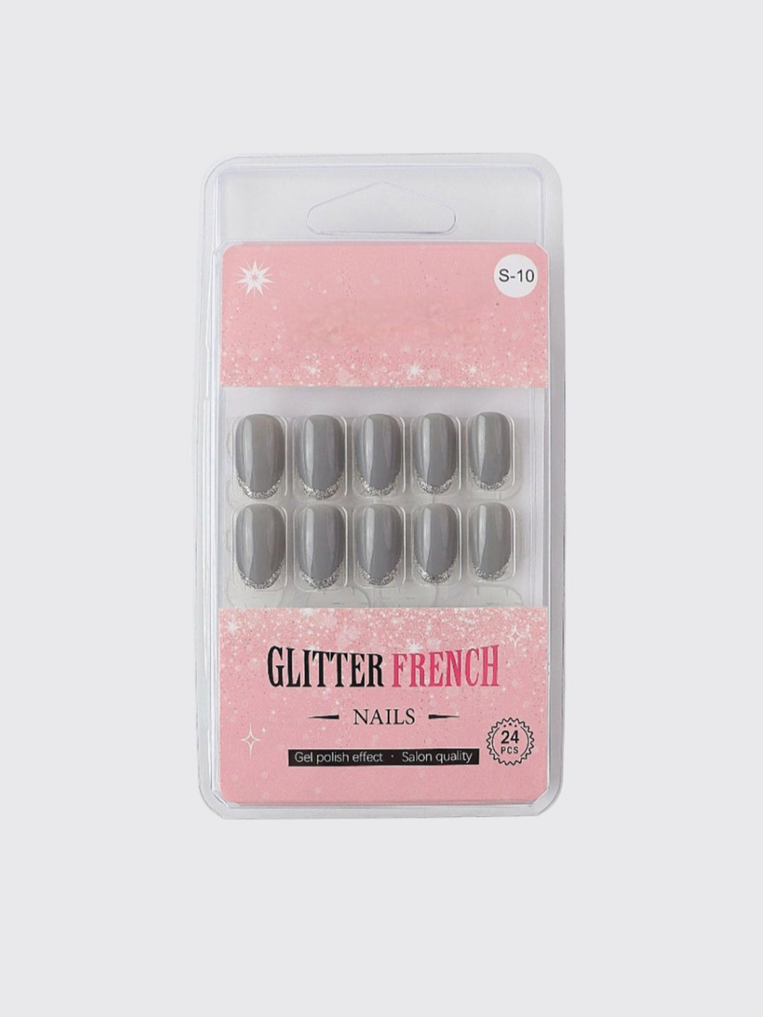 RANORE Set Of 24 Glitter French Press On Nails With Glue Tips & File - Shade S-10