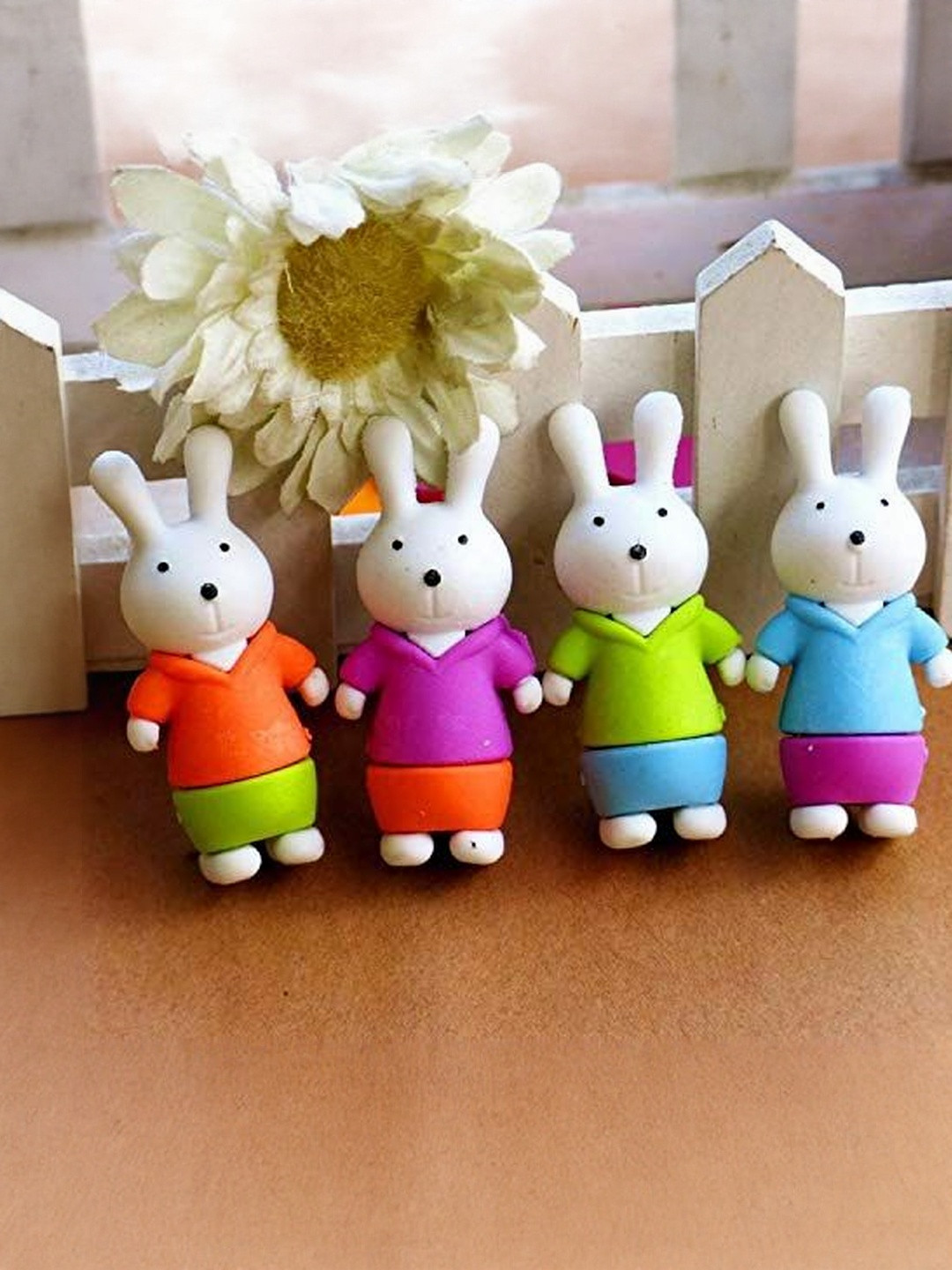 VR Creatives Unisex Kids Pack of 4 Rubber Rabbit Pencil Eraser Stationery