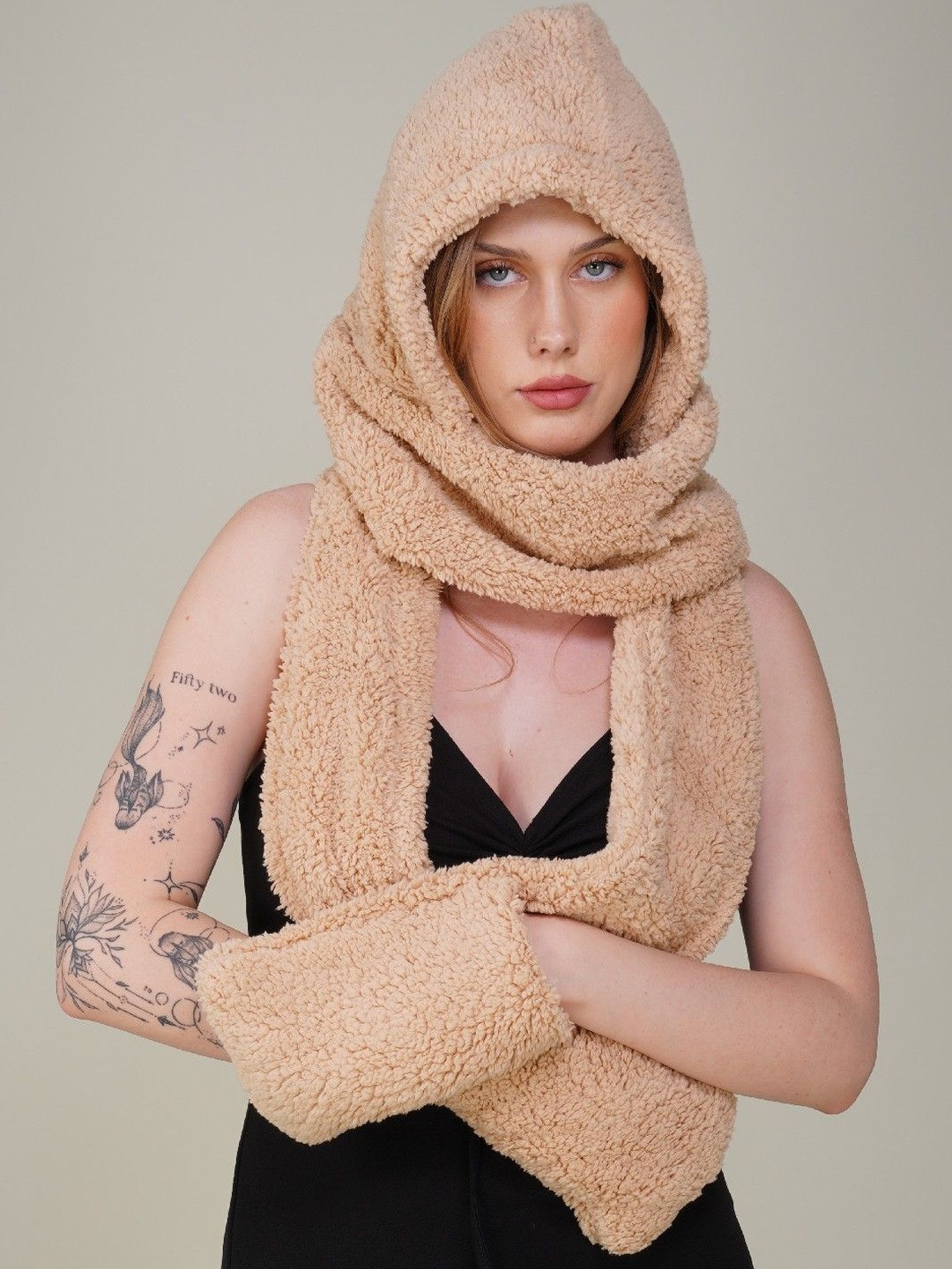 PIFTIF Women Winter Warm Hooded Wool Scarf