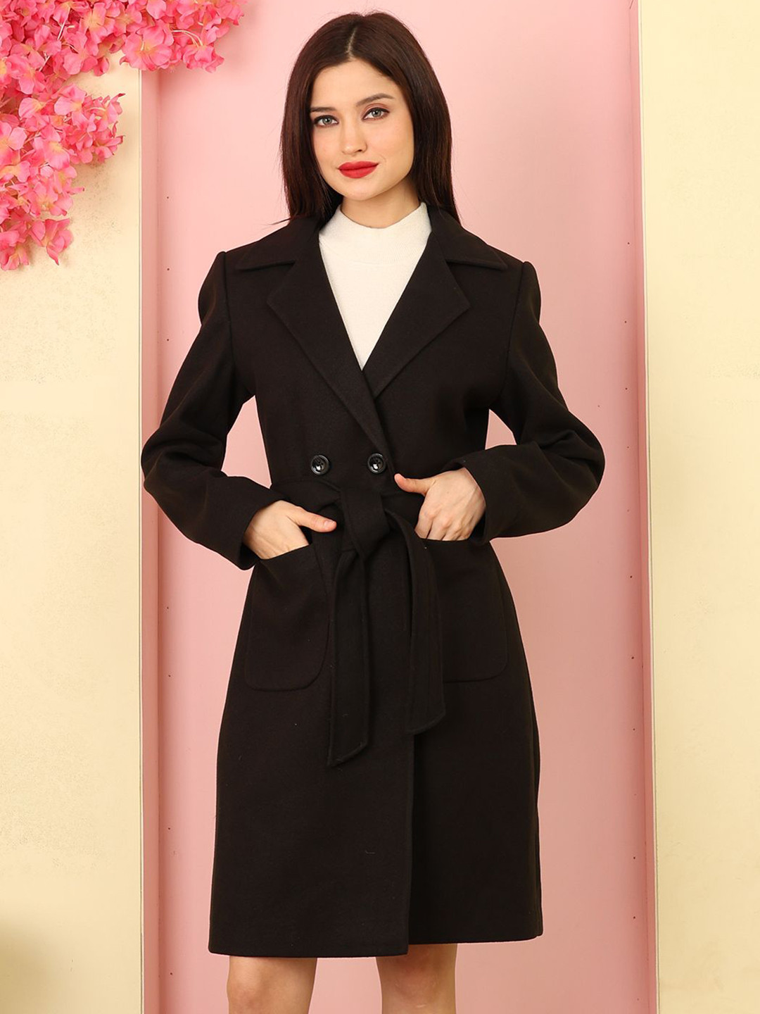 Mast & Harbour Women Double-Breasted Slim Fit Trench Coat