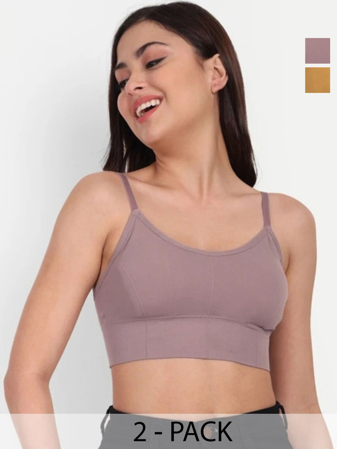 HD TRADERS HD Pack of 2 Solid Full Coverage Non-Wired Lightly Padded Crop Top Bra