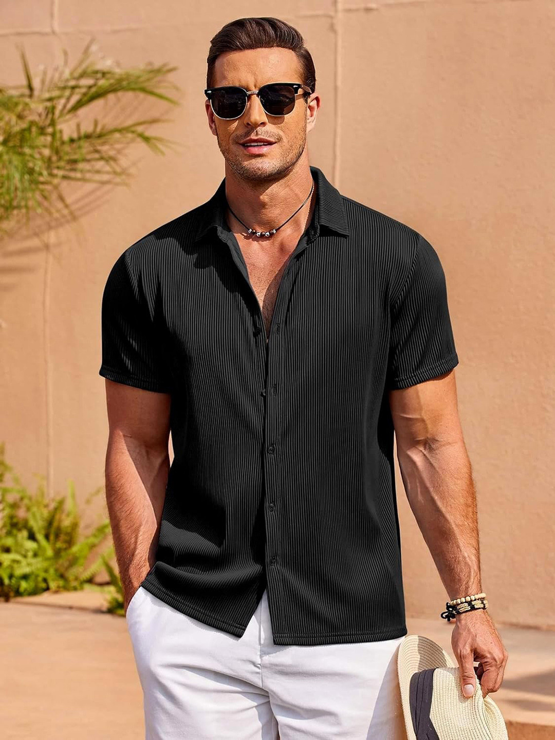 CB-COLEBROOK Vertical Striped Spread Collar Linen Shirt