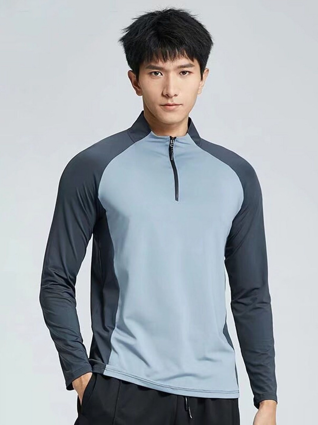 StyleCast Men Colourblocked High Neck Zip Details T-shirt