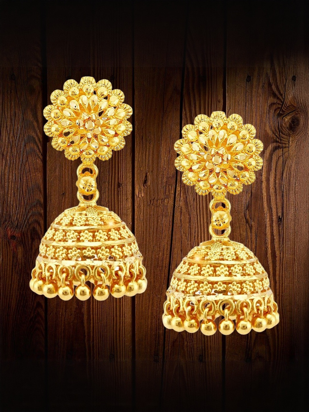 VIVASTRI Gold-Plated Floral Alloy Jhumkas