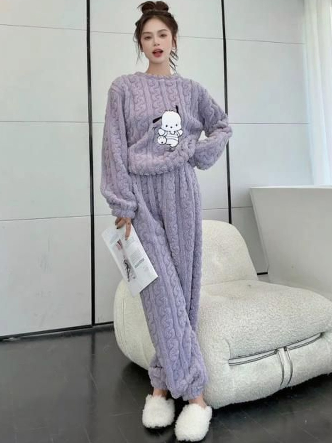 Stem Rope Purple Woollen Blend Printed Night suits