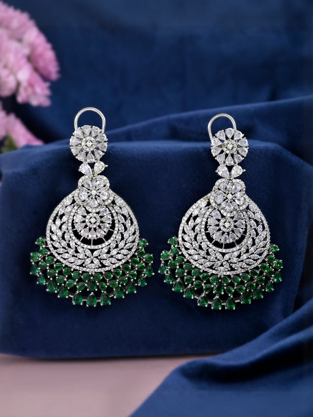 Richlook Emerald Studed Crescent Shaped Chandbalis