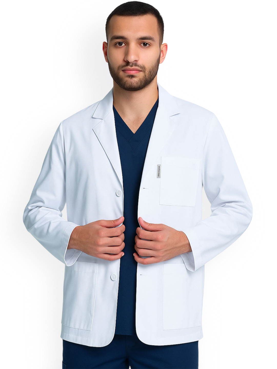 uniformer Men Notched Lapel Cotton Full Lab Coat