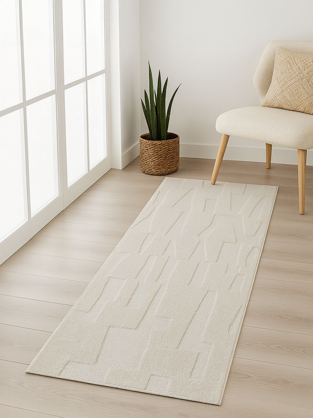 OBSESSIONS Beige & White Abstract Antistatic Floor Runner