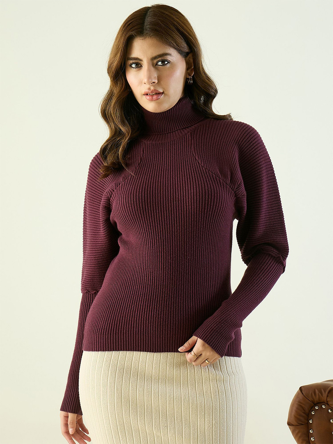 Spink Women Ribbed Pullover High Neck Sweaters