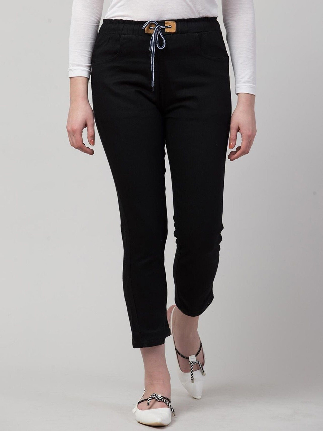 Ira Collections Women Solid Comfort Jogger High-Rise No Fade Dark Shade Stretchable Jeans