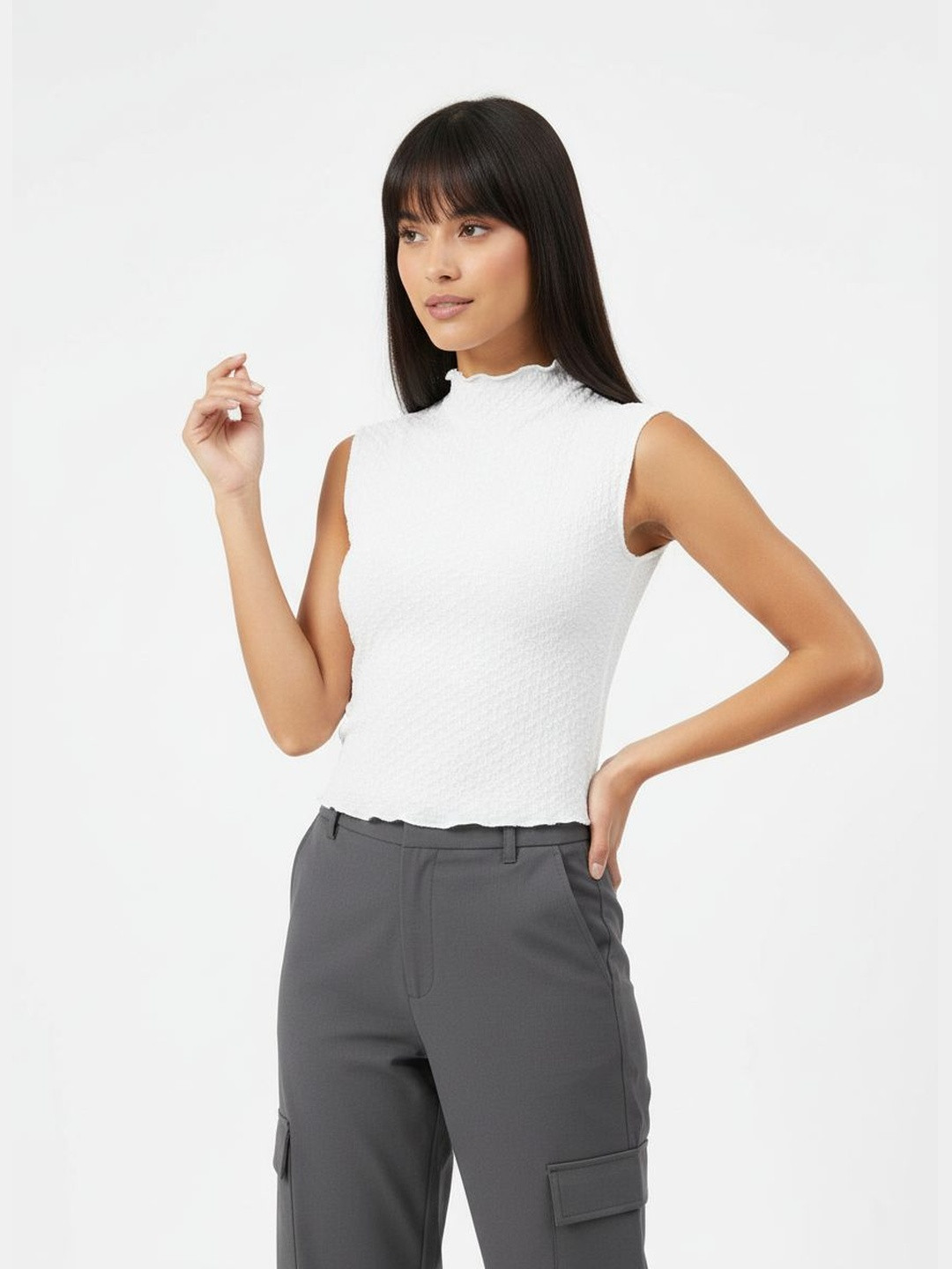 DressBerry Trendy-Tot Textured High-Neck Sleeveless Top