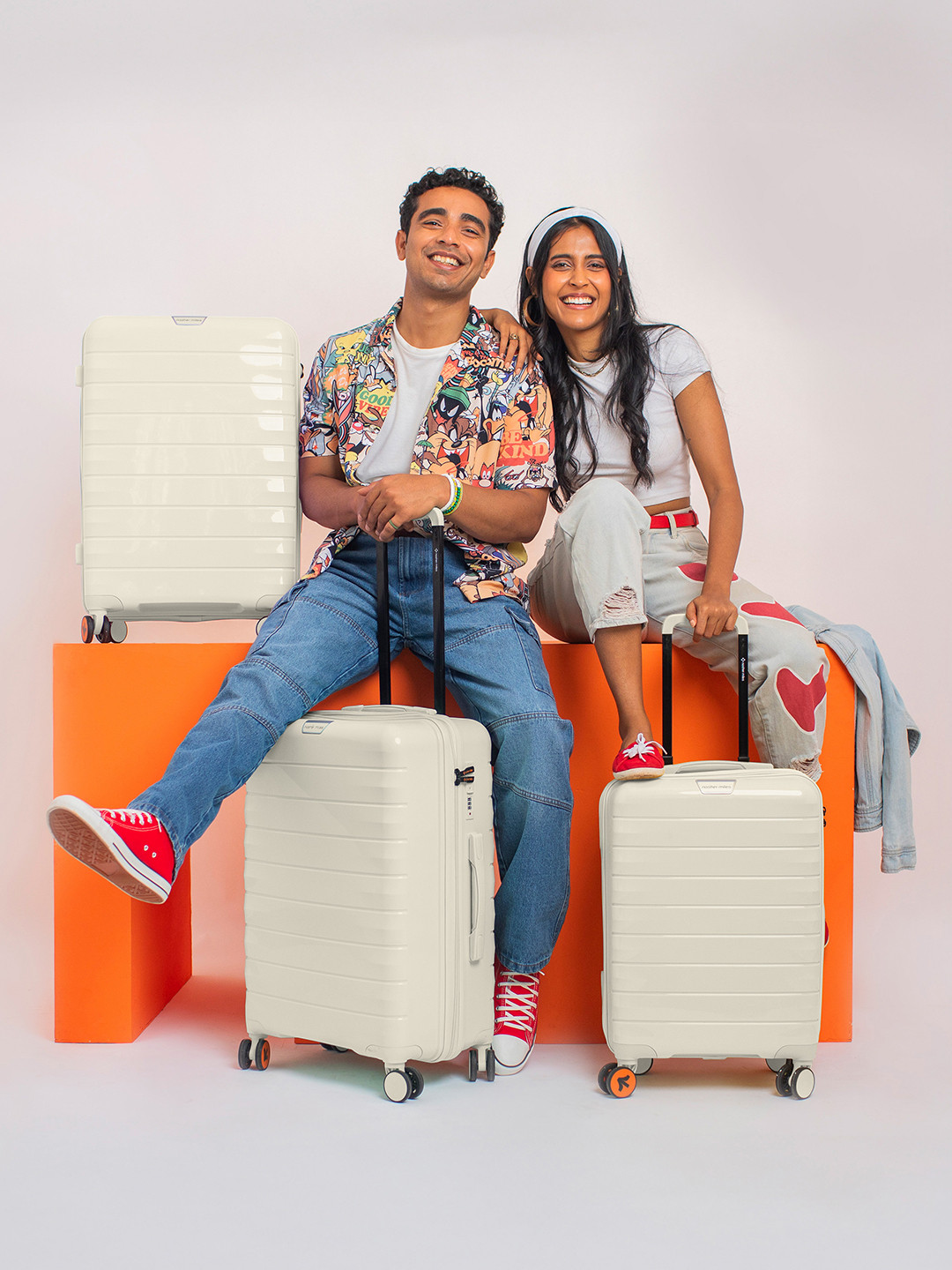 Nasher Miles Vienna Polypropylene Set of 3 S/M/L Cream Trolley Bags (55-65-75 cm)