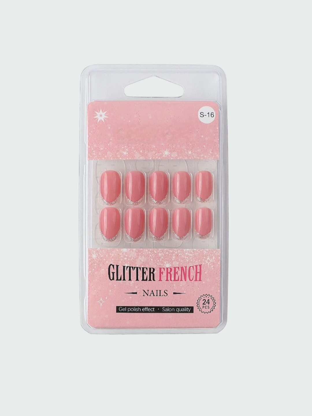RANORE Set Of 24 Glitter French Press On Nails With Glue Tips & File - Shade S-16