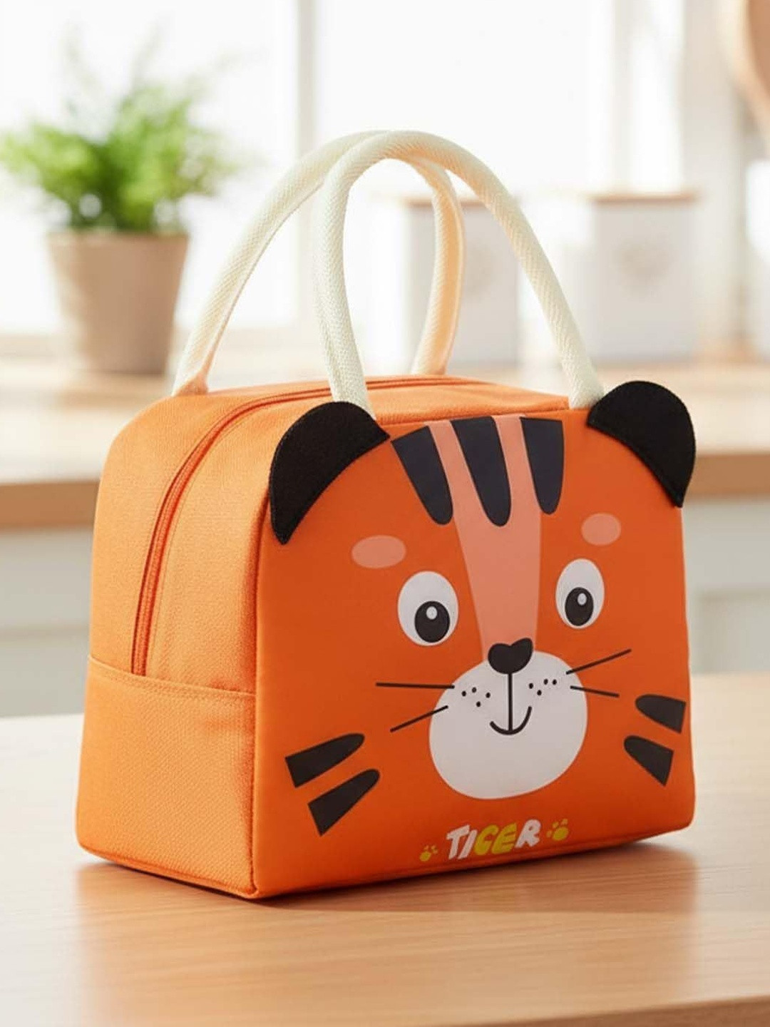 Go Hooked Kids Thermal Insulated Oxford Tote Lunch Bag With Tiger Face Design