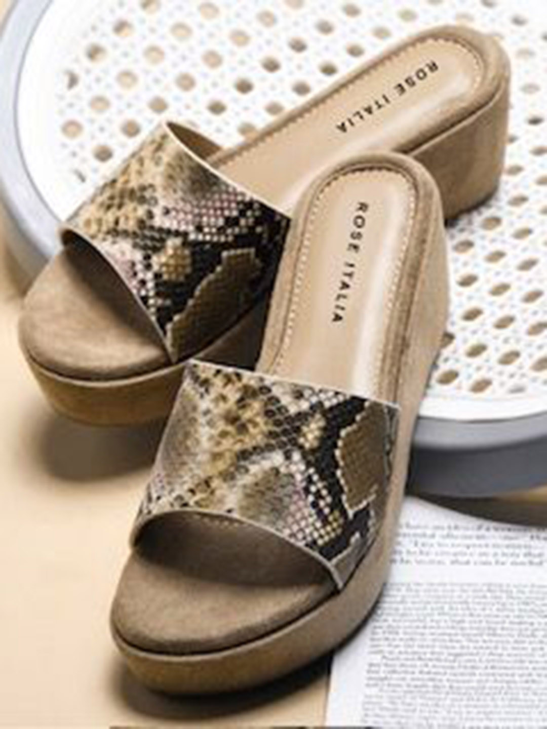 ROSE ITALIA Textured Open Back Open Toe Platform Sandals Heels