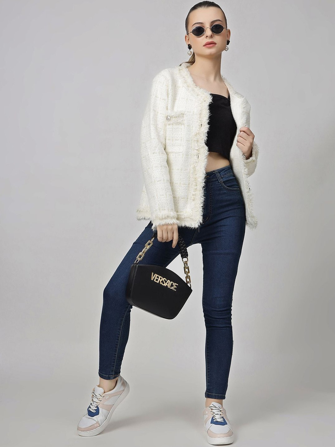 HERE&NOW Women OffWhite Solid Pure Wool Long Sleeves Blazers