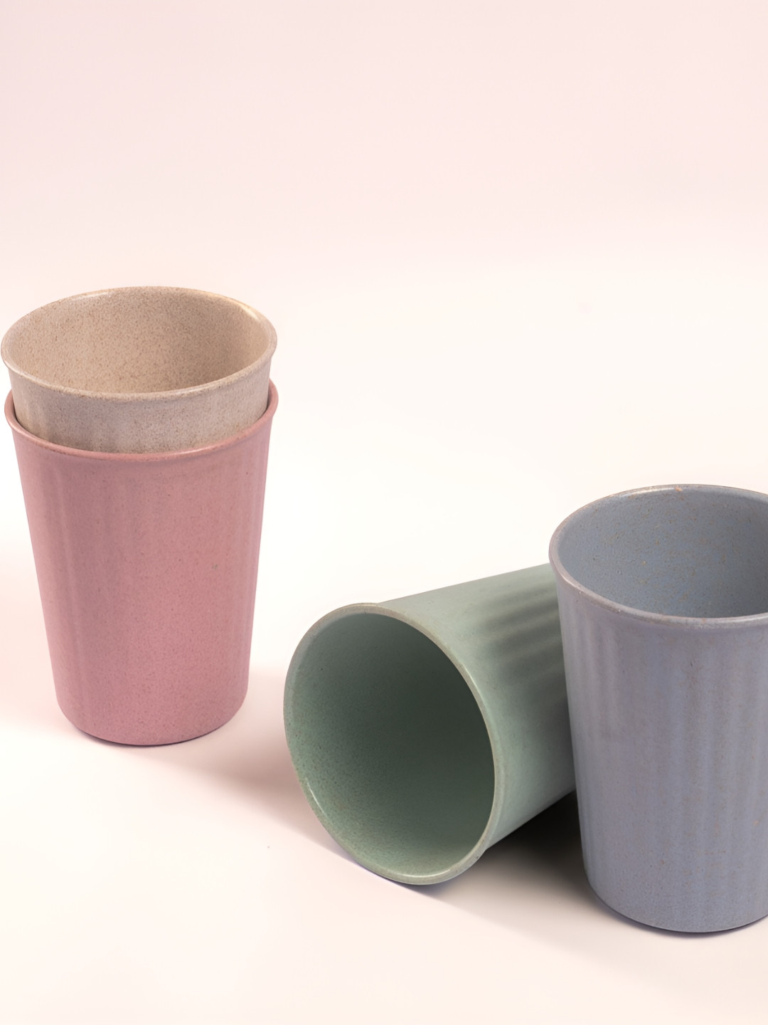 IRIDA NATURALS Beige & Pink 4 Pieces Rice Husk Dishwasher and Microwave Safe Cups 335ml