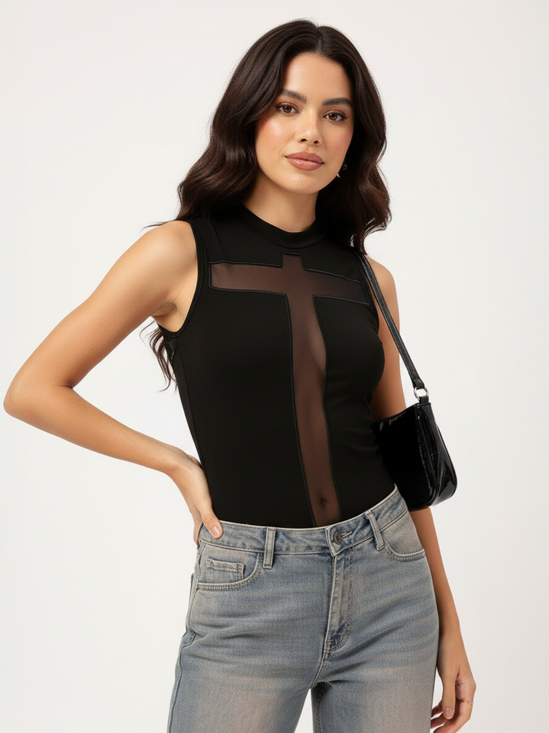 DressBerry Daring See-through Edge Ribbon Whisper Fitted Top