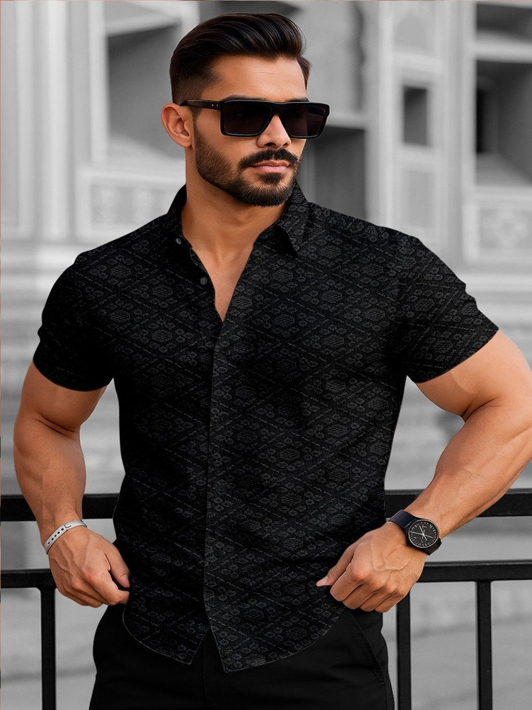 seventeenstitch Men Comfort Fit Textured Spread Collar Casual Shirt