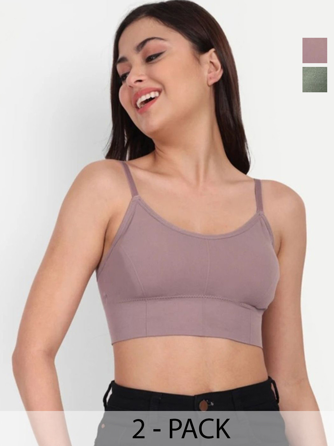 A K FASHION8855 Pack of 2 Solid Full Coverage Non-Wired Lightly Padded Crop Top Bra