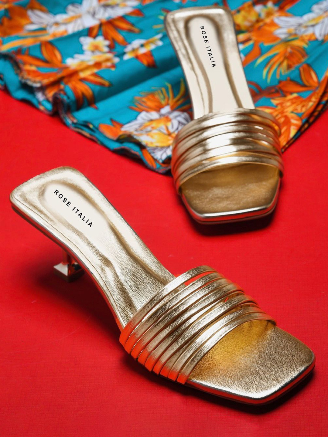 ROSE ITALIA Solid Open Toe Open Back Kitten Heel Sandals