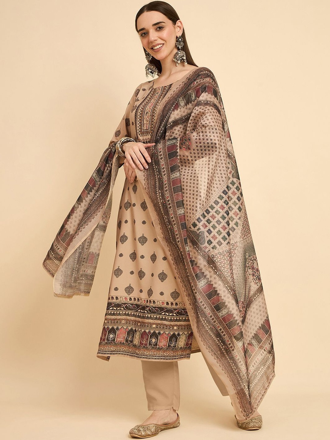 Anouk Mirage Women Aari Hand Work Digital Printed Kurta with Trousers & Dupatta