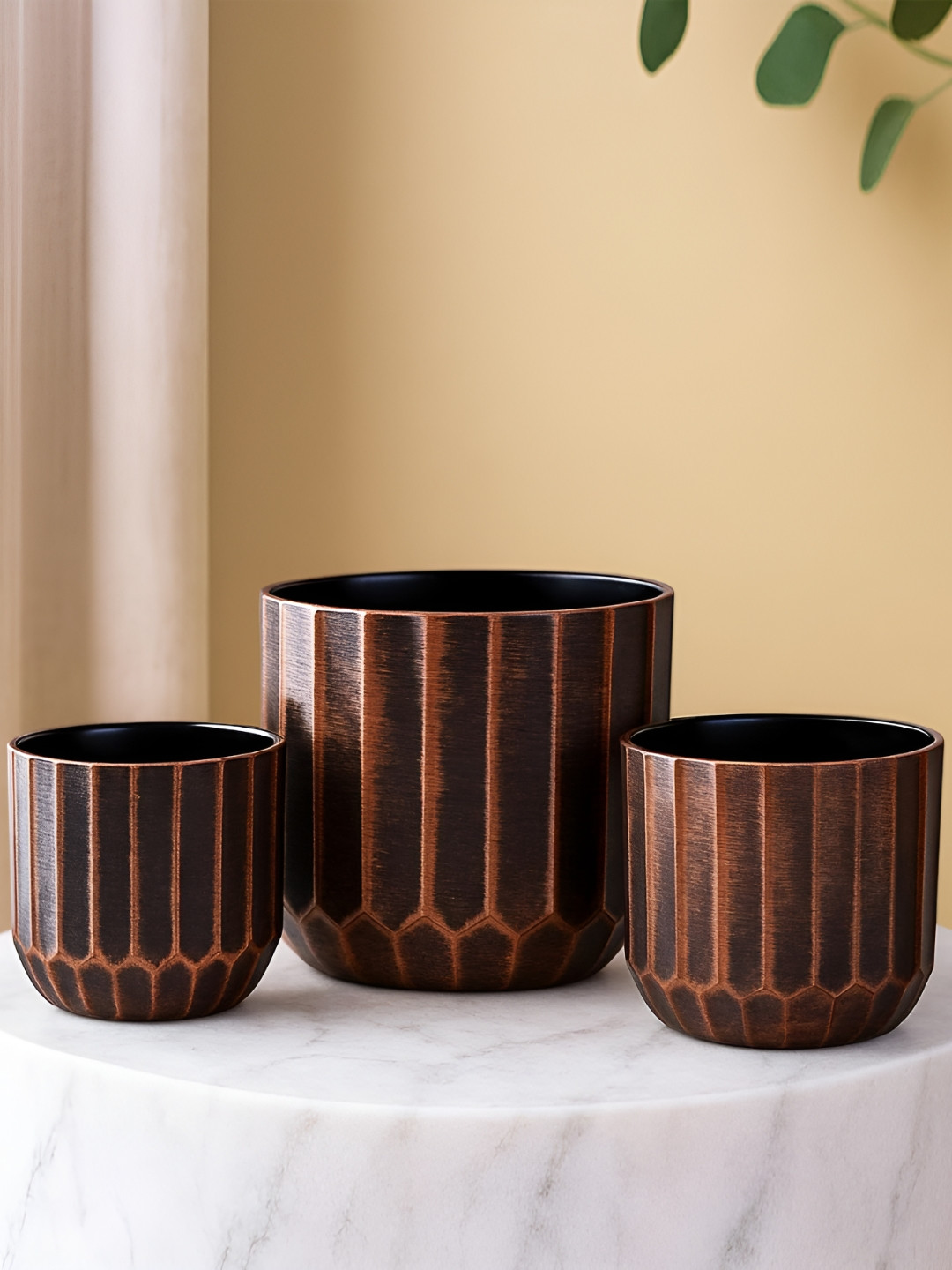 Ascension Bronze & Black 3 Pieces Striped Design Flower Pot Vase