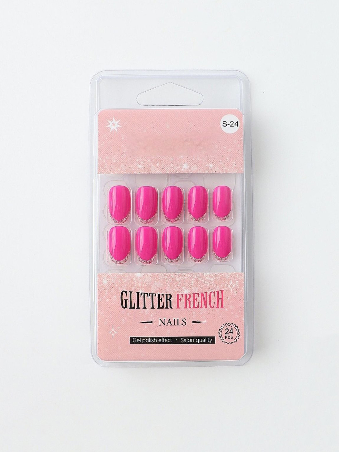 RANORE Set Of 24 Glitter French Press On Nails With Glue Tips & File - Shade S-24