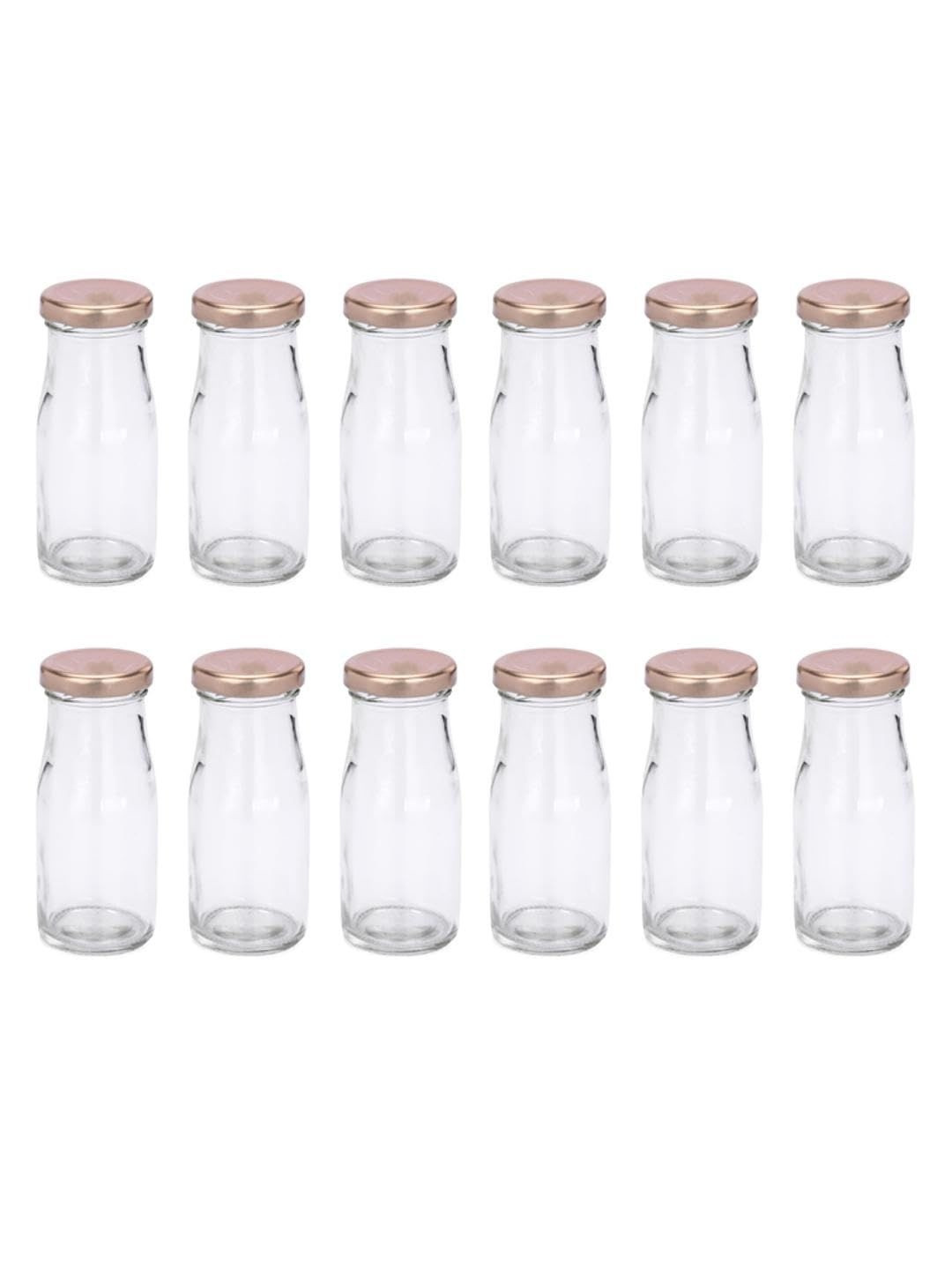 1ST TIME Transparent & Gold Toned 12 Pieces Glass Freezer Safe Water Bottle 100ml