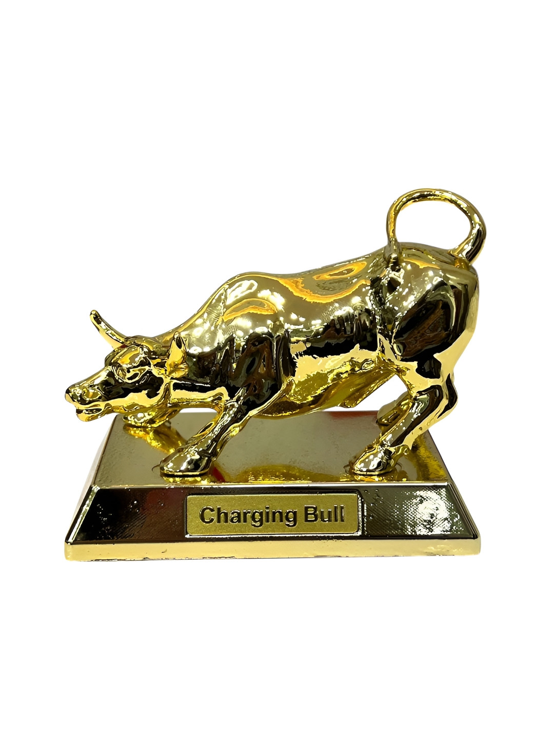 AUGEN Gold-Toned Antique Finish Charging Bull Figurine Showpiece