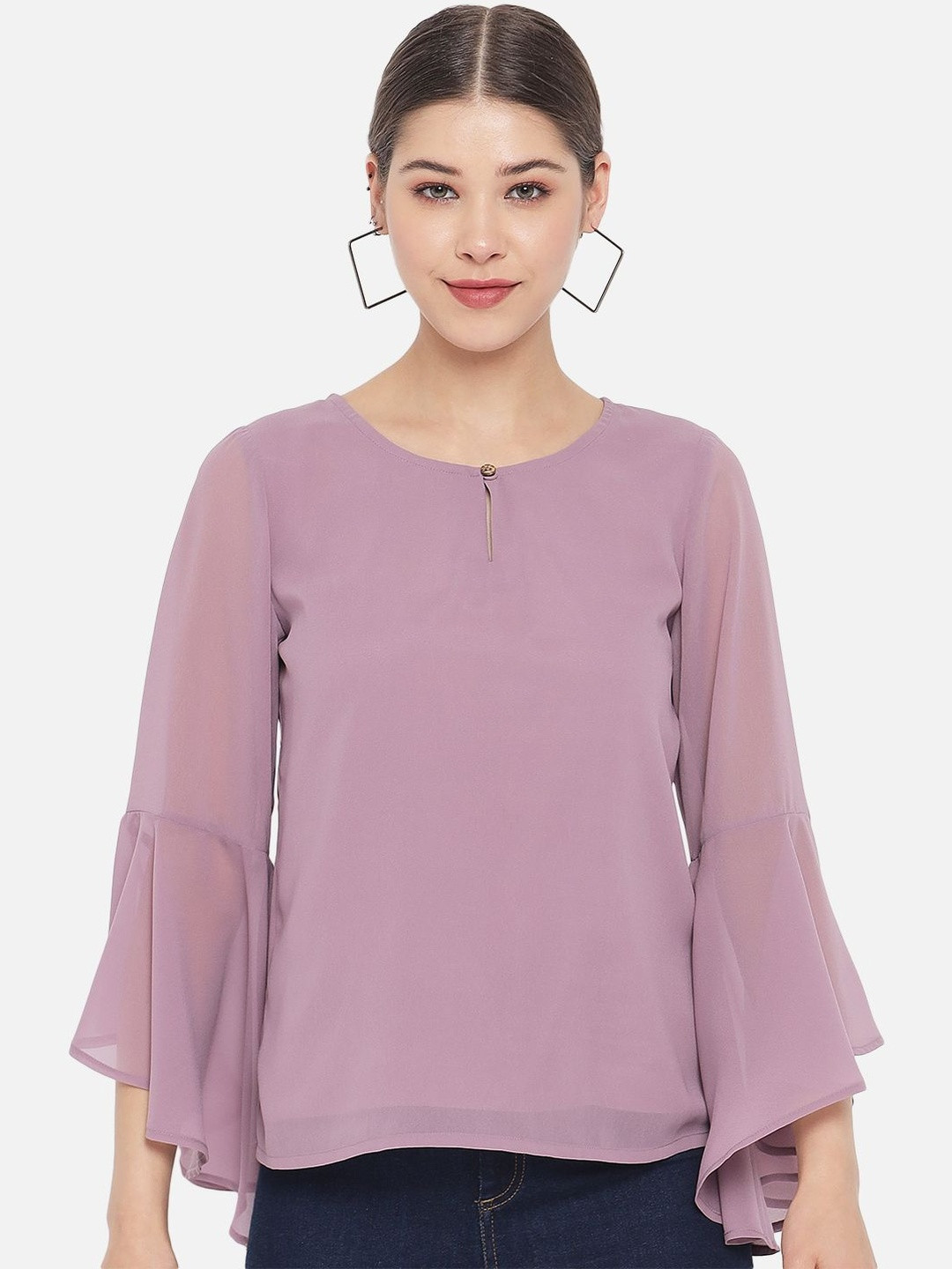 SZN Polyester Bell Sleeve Georgette Top