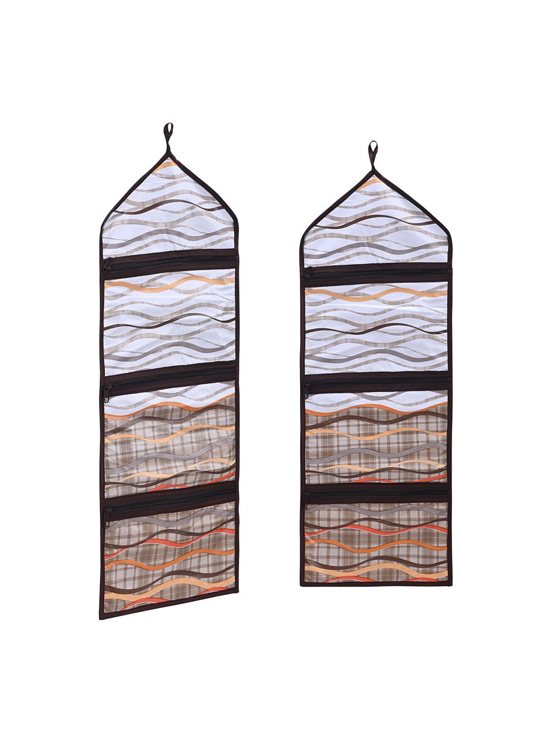 Kuber Industries Cream-Coloured 2 Pieces Printed Wall Hanging Document Bag With 3 Pockets