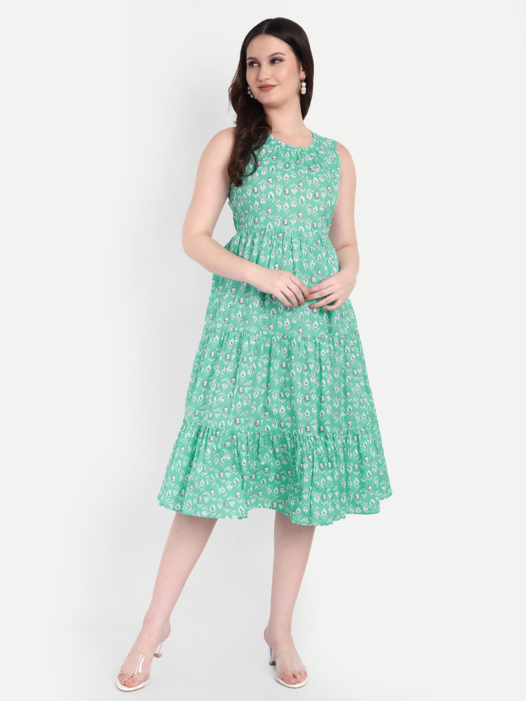 FairLeaf Women Self Design A-Line Midi Dress