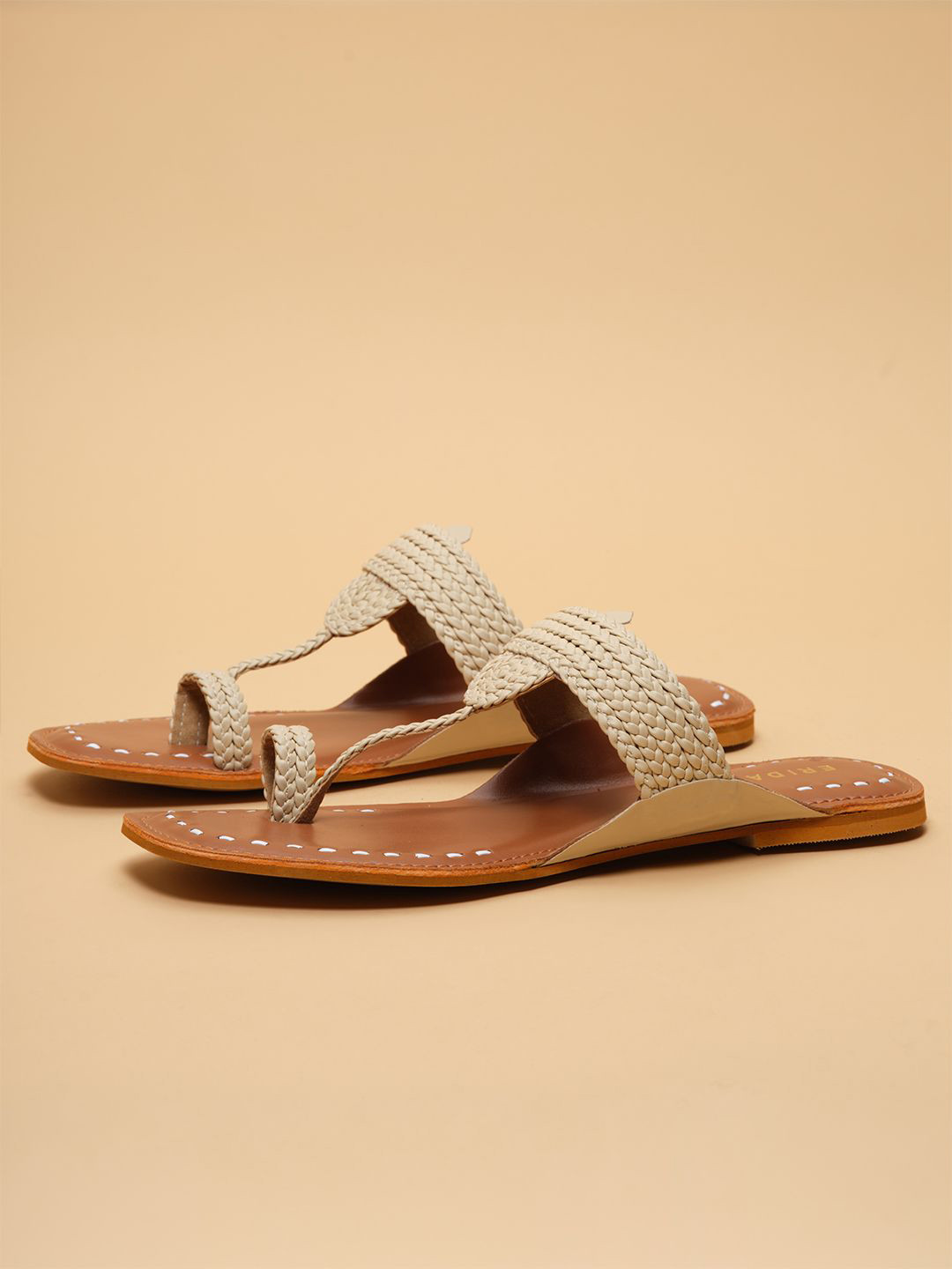 ERIDANI Women Woven Design Ethnic T-Strap Kolhapuri Flats
