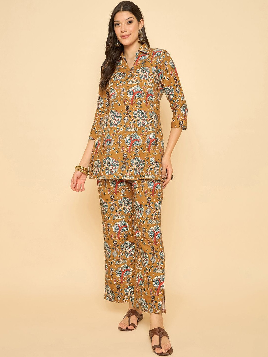 Anouk Mirage Women Ethnic Motifs Printed Shirt Collar Kurta with Trousers