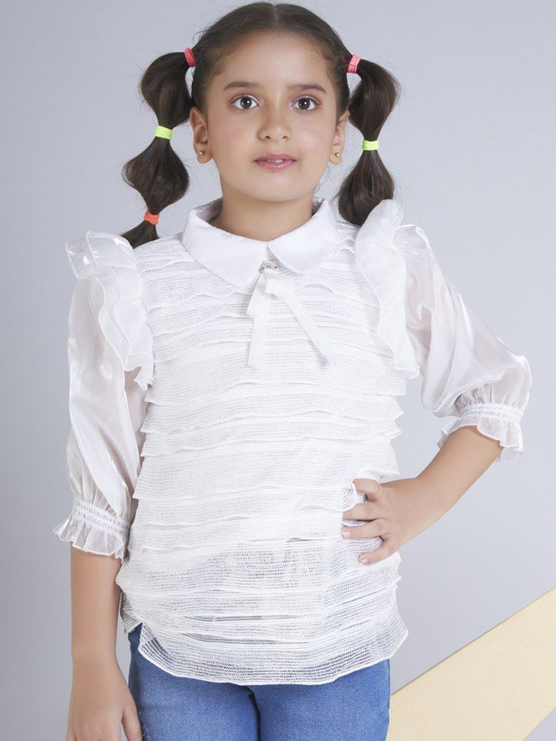 Peppermint Girls Ruffles Lace Long Sleeve Top