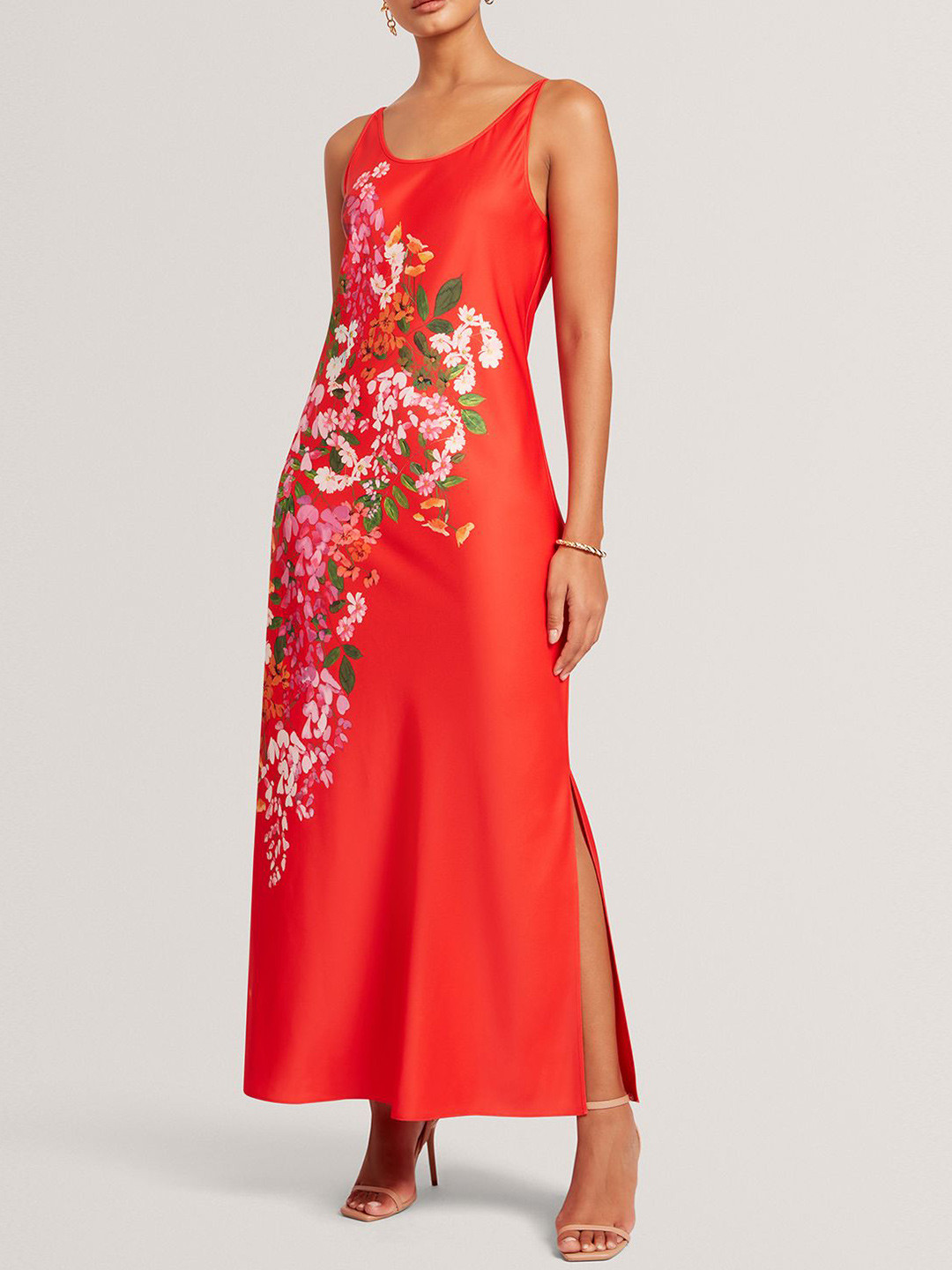 Ted Baker Women Floral Printed Slits Sleeveless Cotton Sheath Maxi Dress