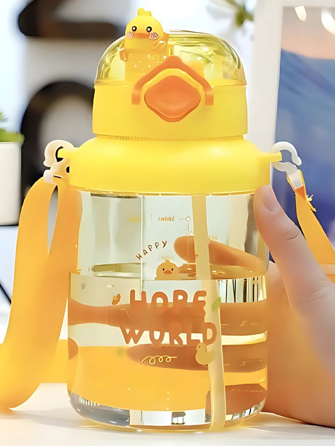 YK Yellow Typography Printed BPA-Free Water Bottle With Adjustable Strap-1150ML