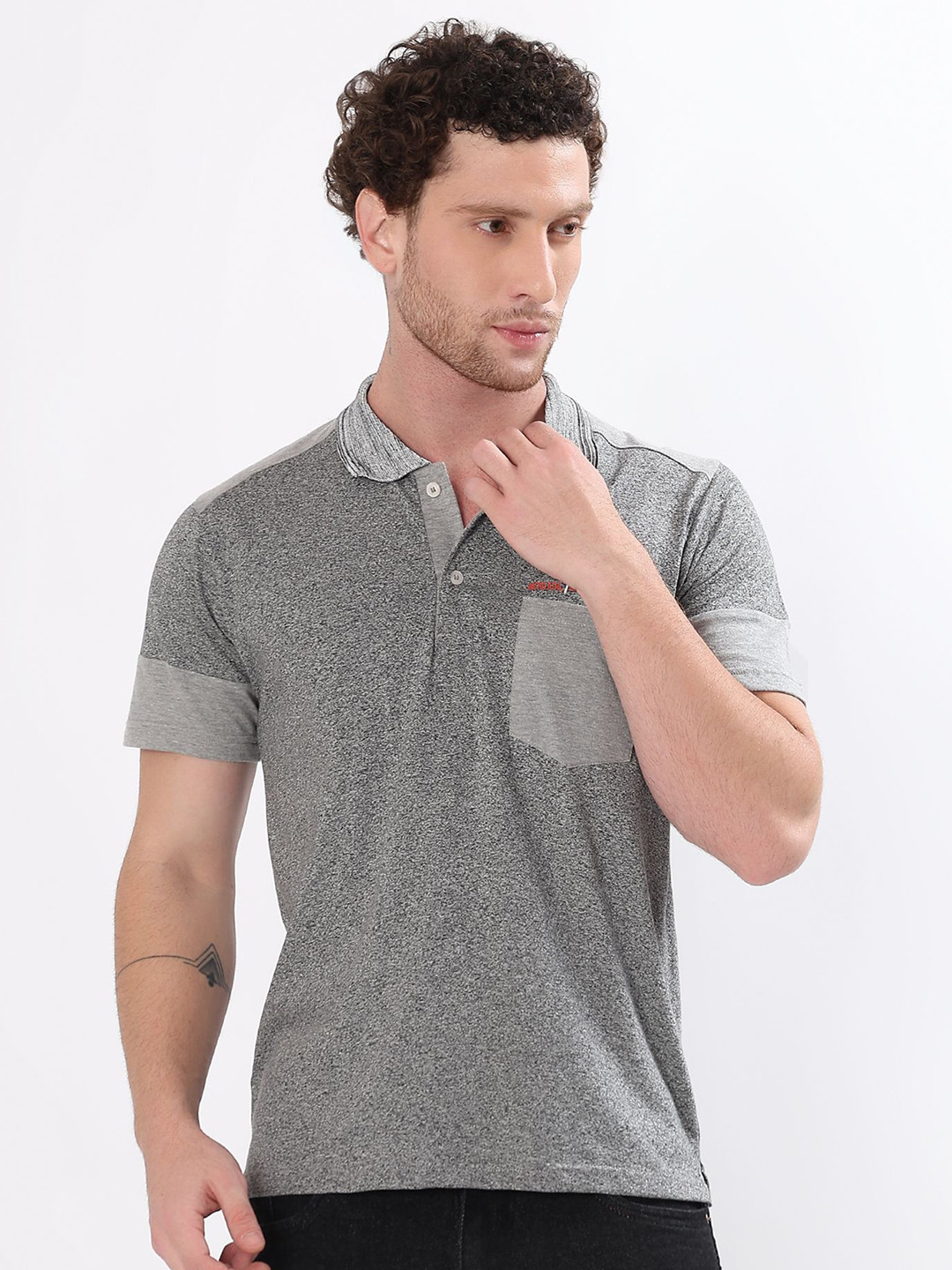 ALAKH HUB Men Self Design Polo Collar Cotton T-shirt