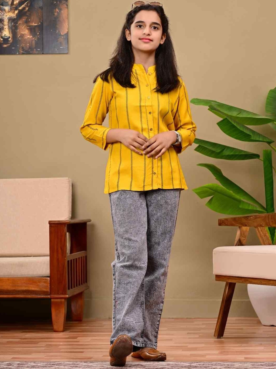 DMP EXPORT Print Mandarin Collar Shirt Style Top