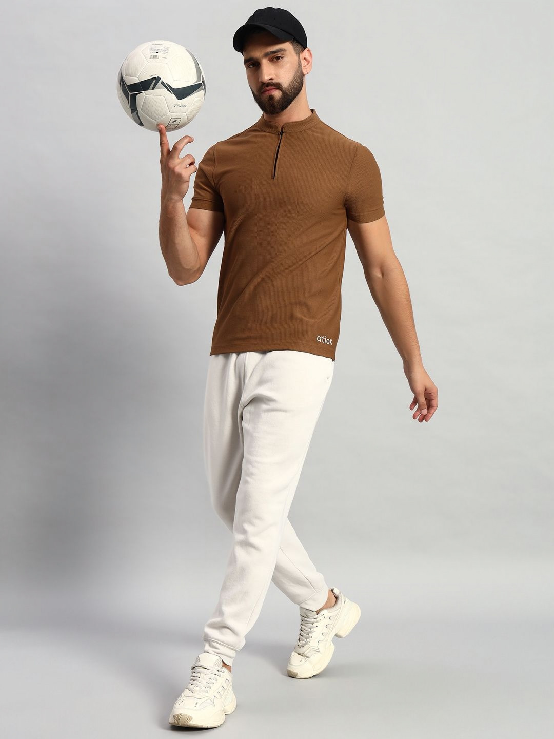 ATICX Men Brand Logo Mandarin Collar Antimicrobial Slim Fit T-shirt