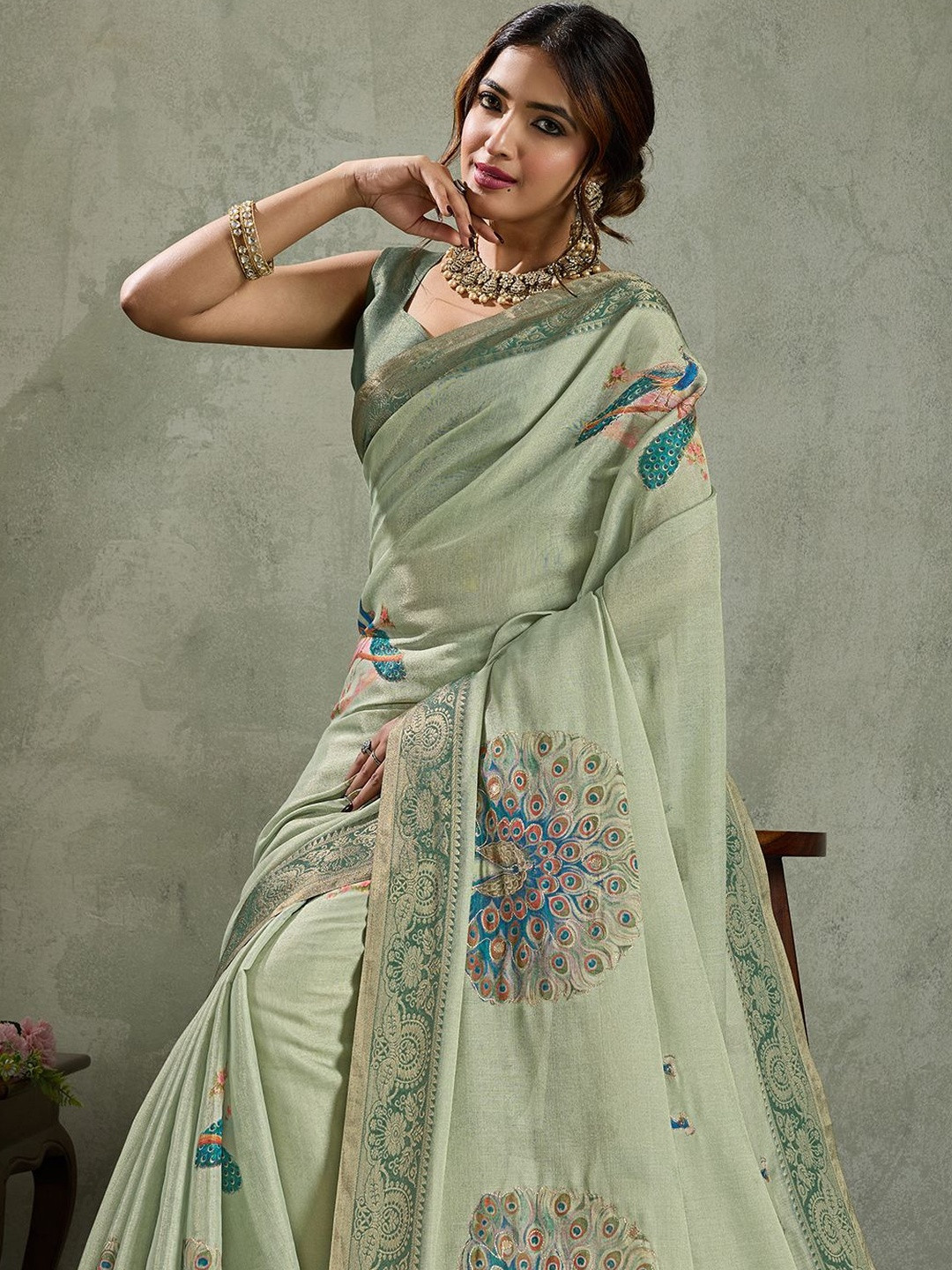 all about you Ethnic Motifs Aari Work Tissue Kanjivaram Saree