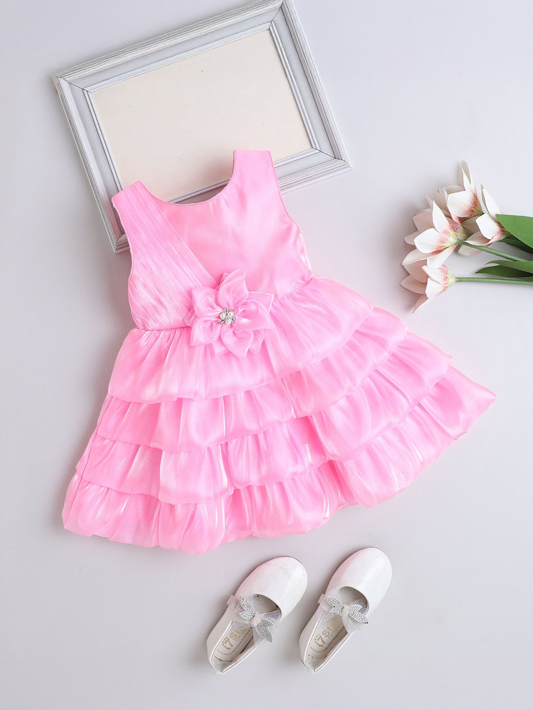 The Magic Wand Round Neck Sleeveless Ruched Layered Corsage Fit & Flare Dress