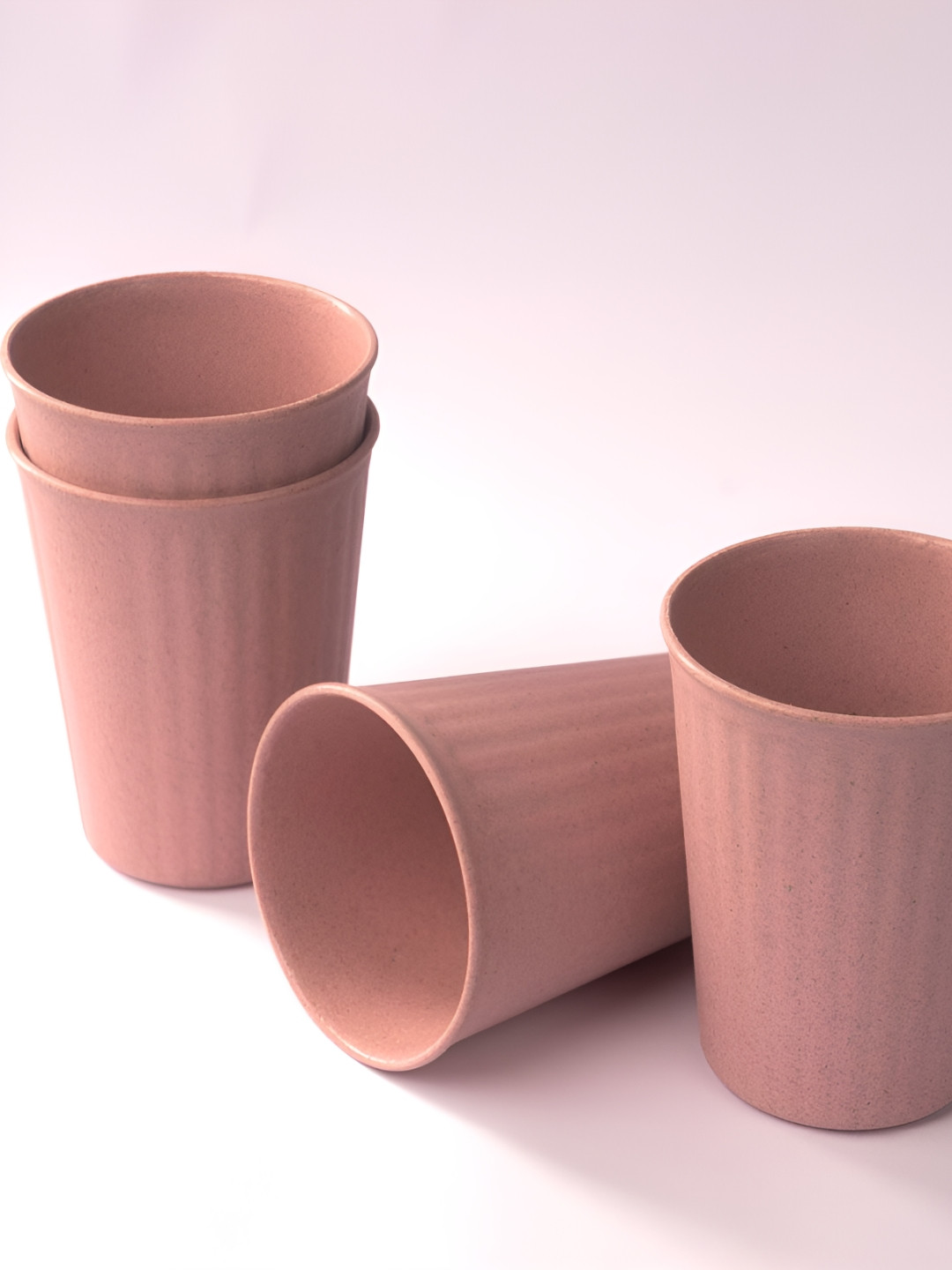 IRIDA NATURALS Pink 4 Pieces Textured Rice Husk Matte Cups-360 ml Each