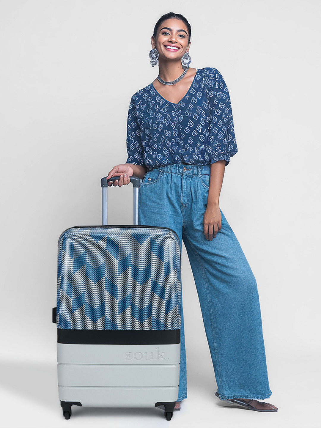 ZOUK Unisex Himachal Chevron Grey Raahi Large Trolley Bag