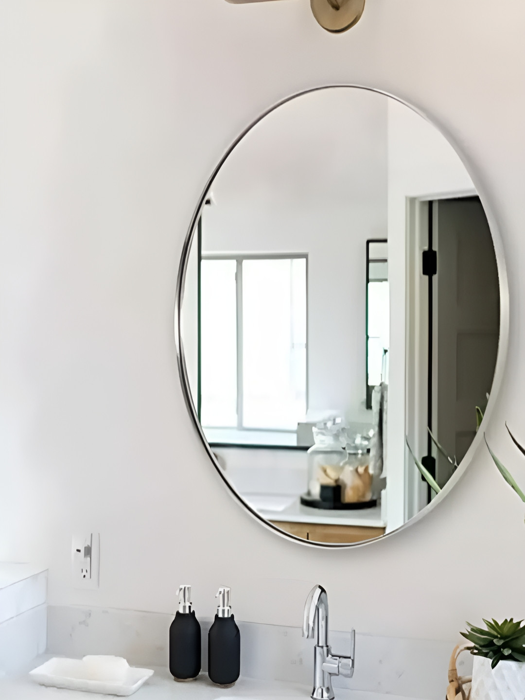 ADINATH CREATORS Transparent Oval Shaped Glass Wall Mirror