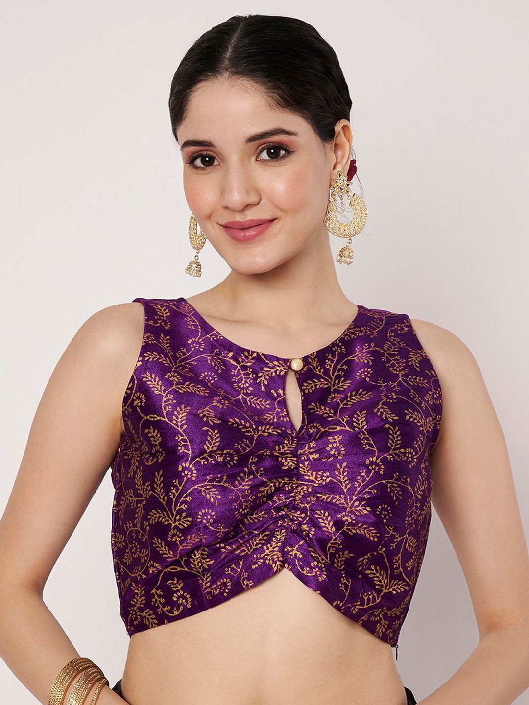 studio rasa Hand Block Printed Keyhole Neck Saree Blouse