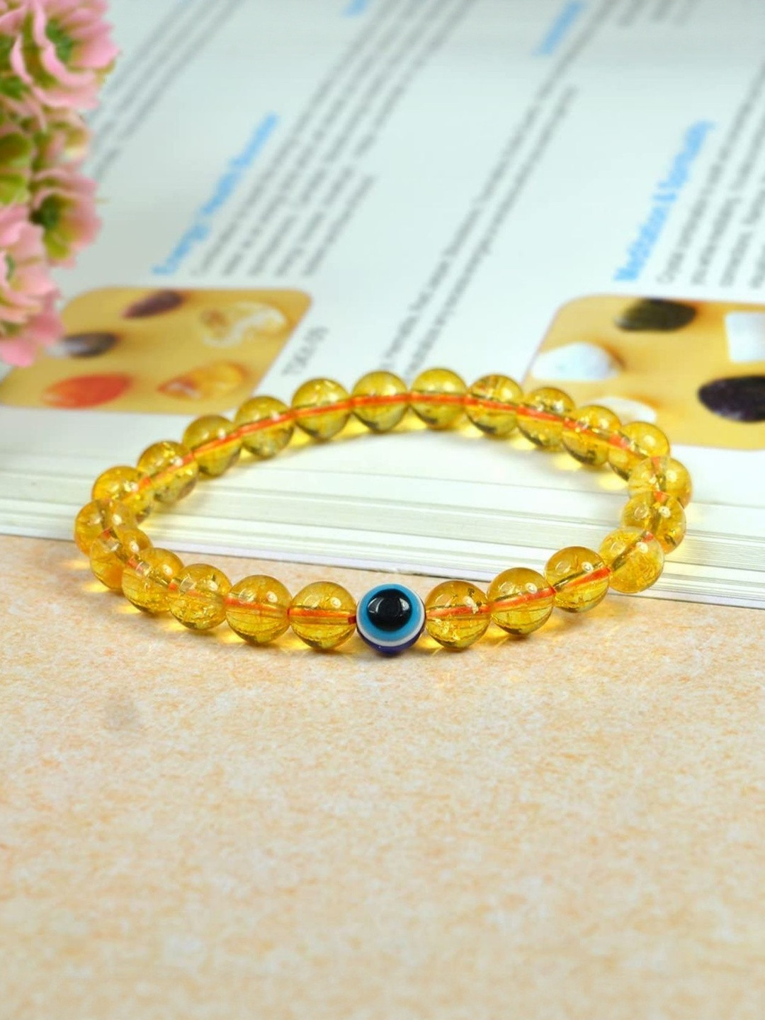 SENROAR  Unisex Fabric Crystals Citrine Buddha Charm Bracelet