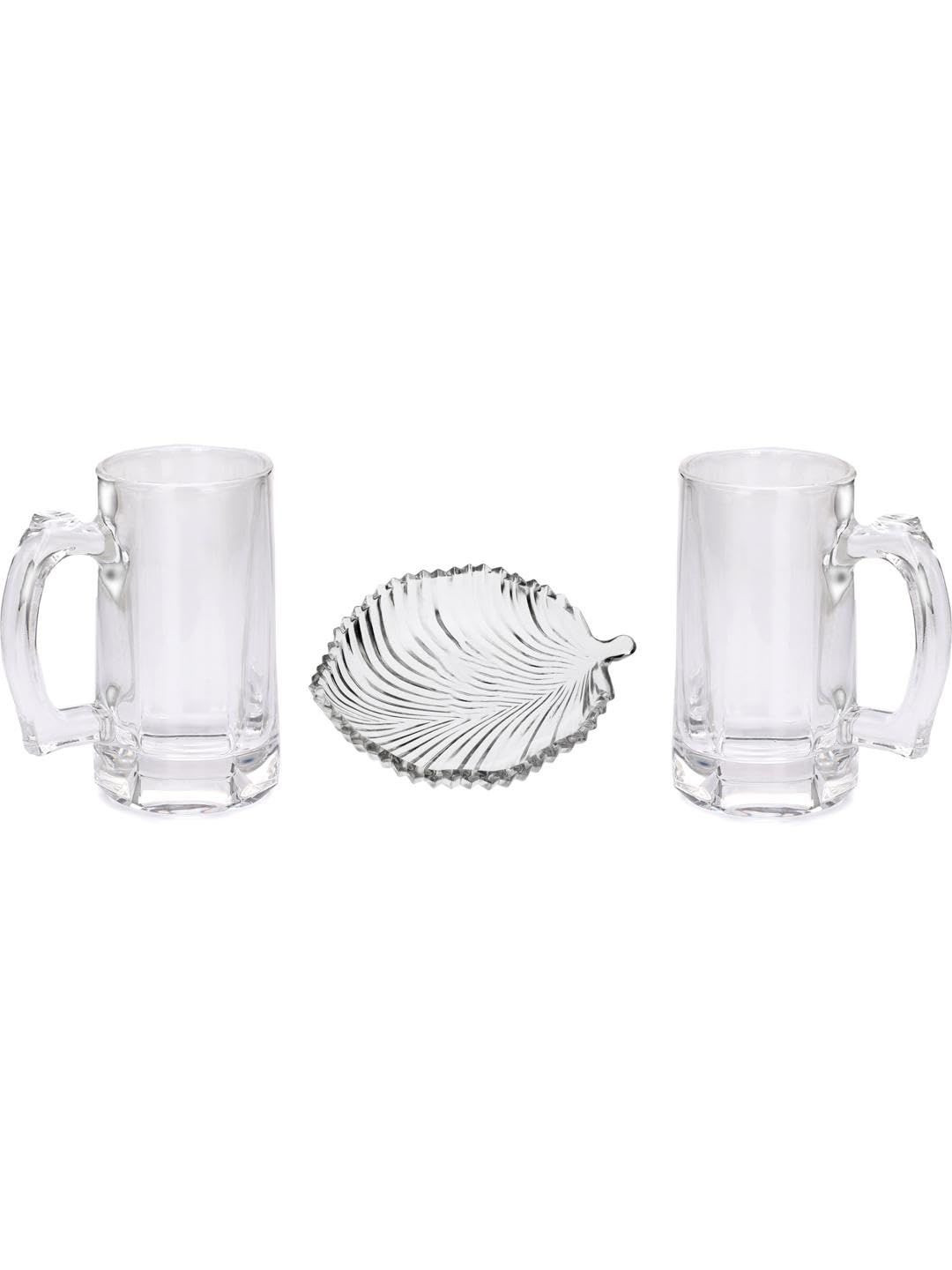 1ST TIME Pack of 3 Transparent Dishwasher Safe Beer Glass & Snack Plate