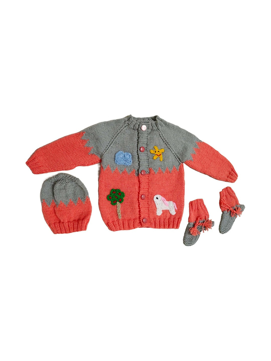 Cute Collection Kids Striped Woollen Sweater With Cap & Pair of Booties